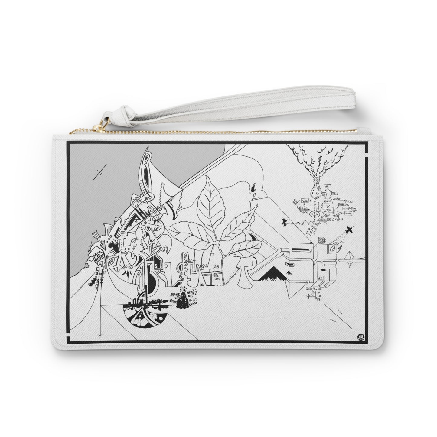 "Lunch Break In My Machine Gun Nest" by Jon Donovan Clutch Bag