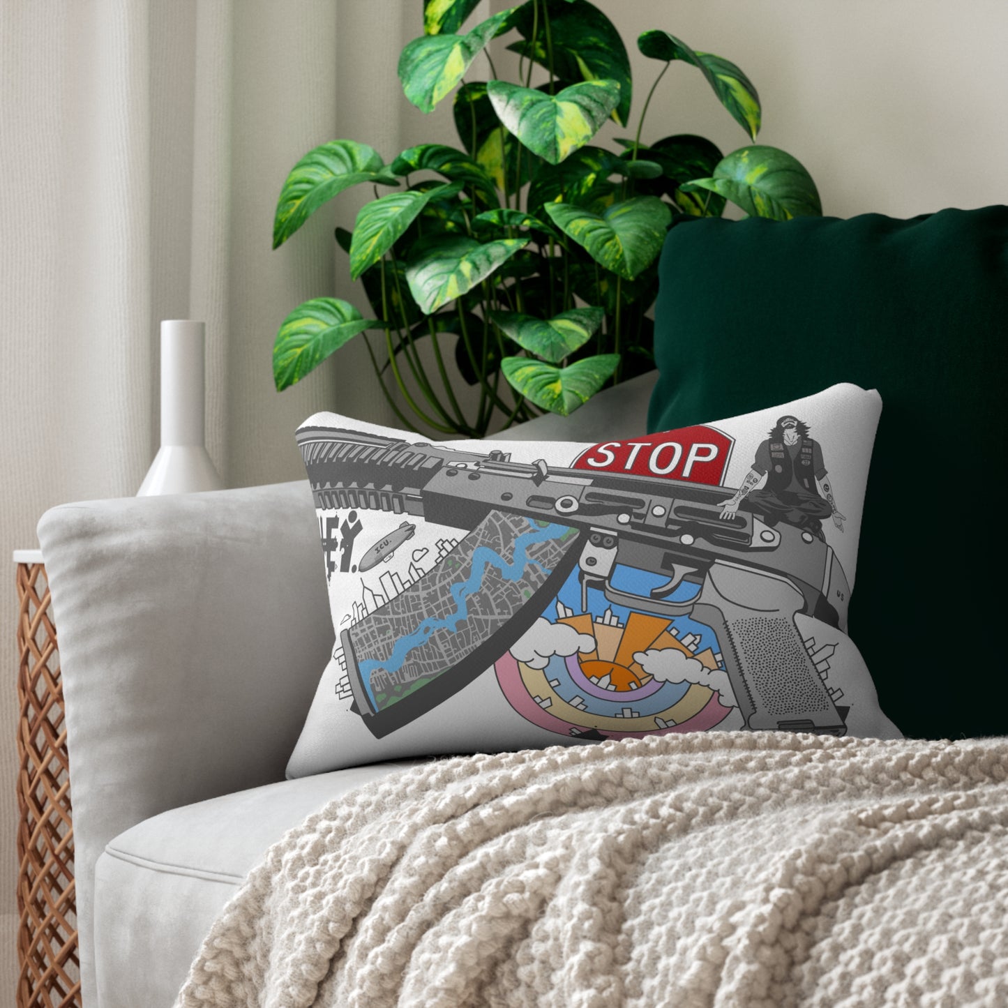 "Just Stop" Spun Polyester Lumbar Pillow