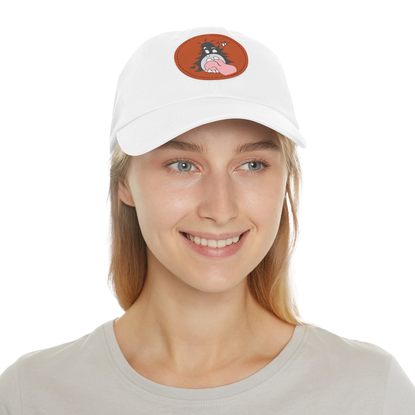 "Scrietch" Dad Hat with Leather Patch (Round)