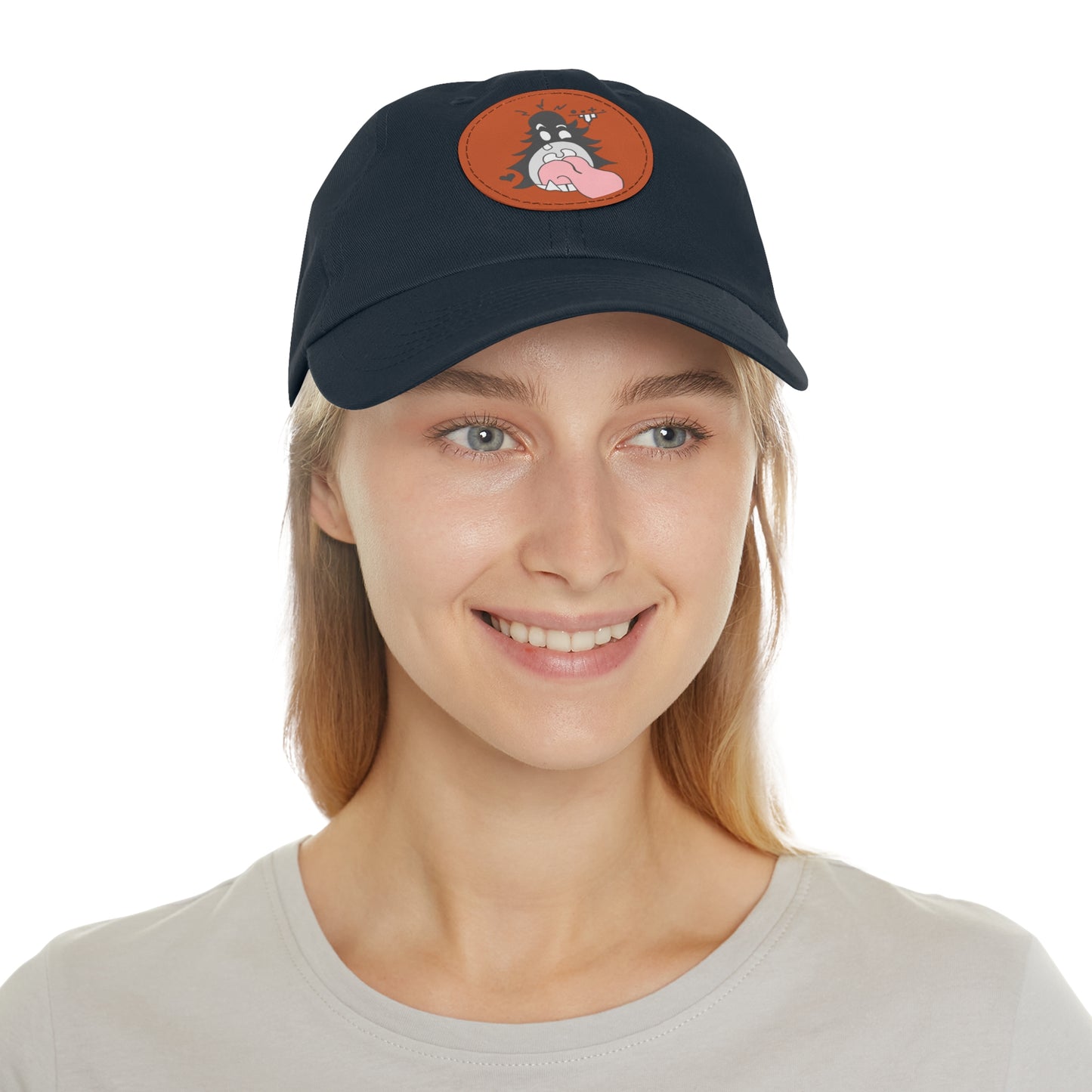 "Scrietch" Dad Hat with Leather Patch (Round)