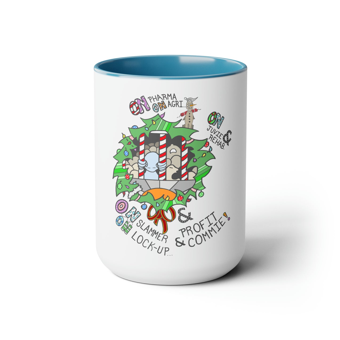 "On Profit! On Commie!" Two-Tone Coffee Mugs, 15oz
