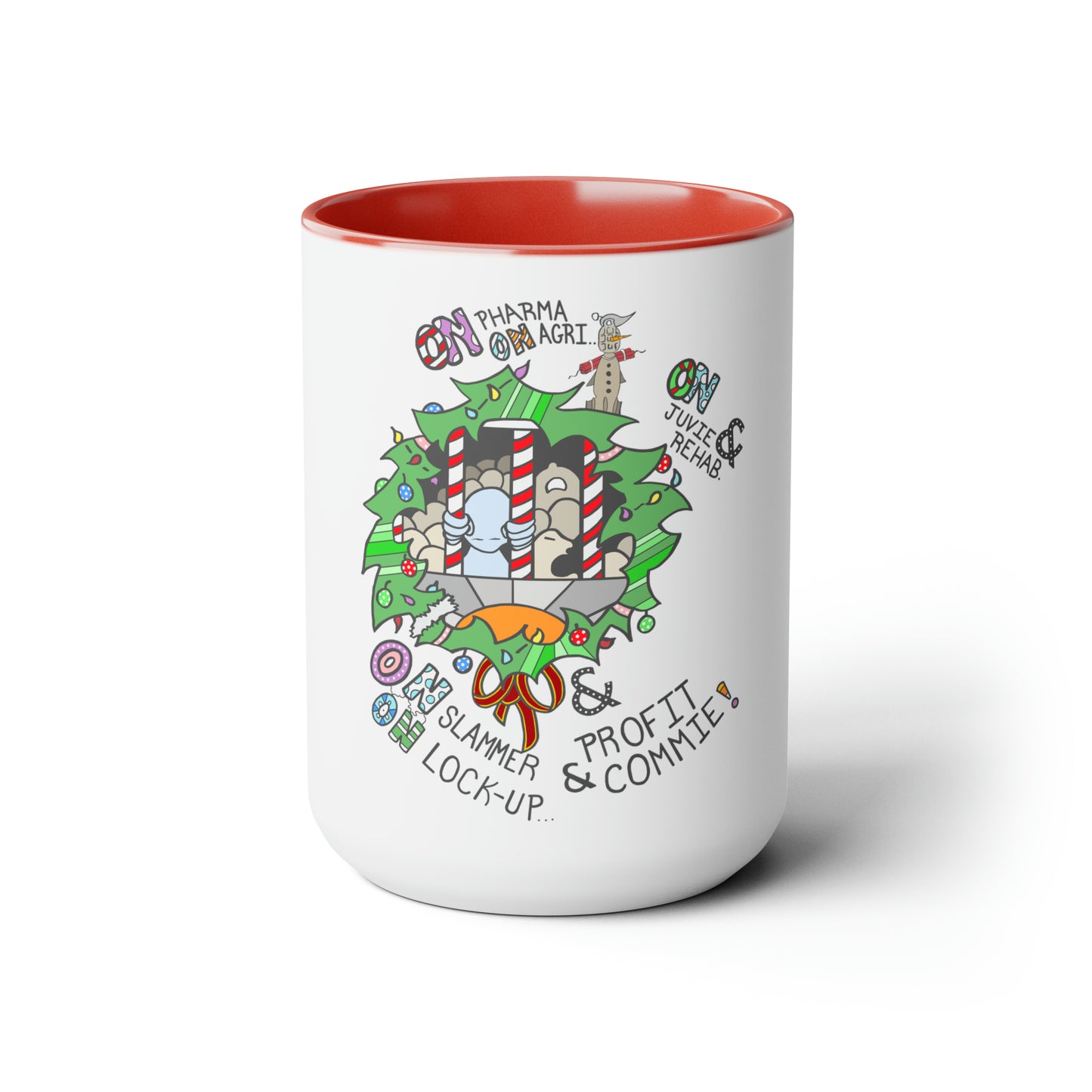 "On Profit! On Commie!" Two-Tone Coffee Mugs, 15oz