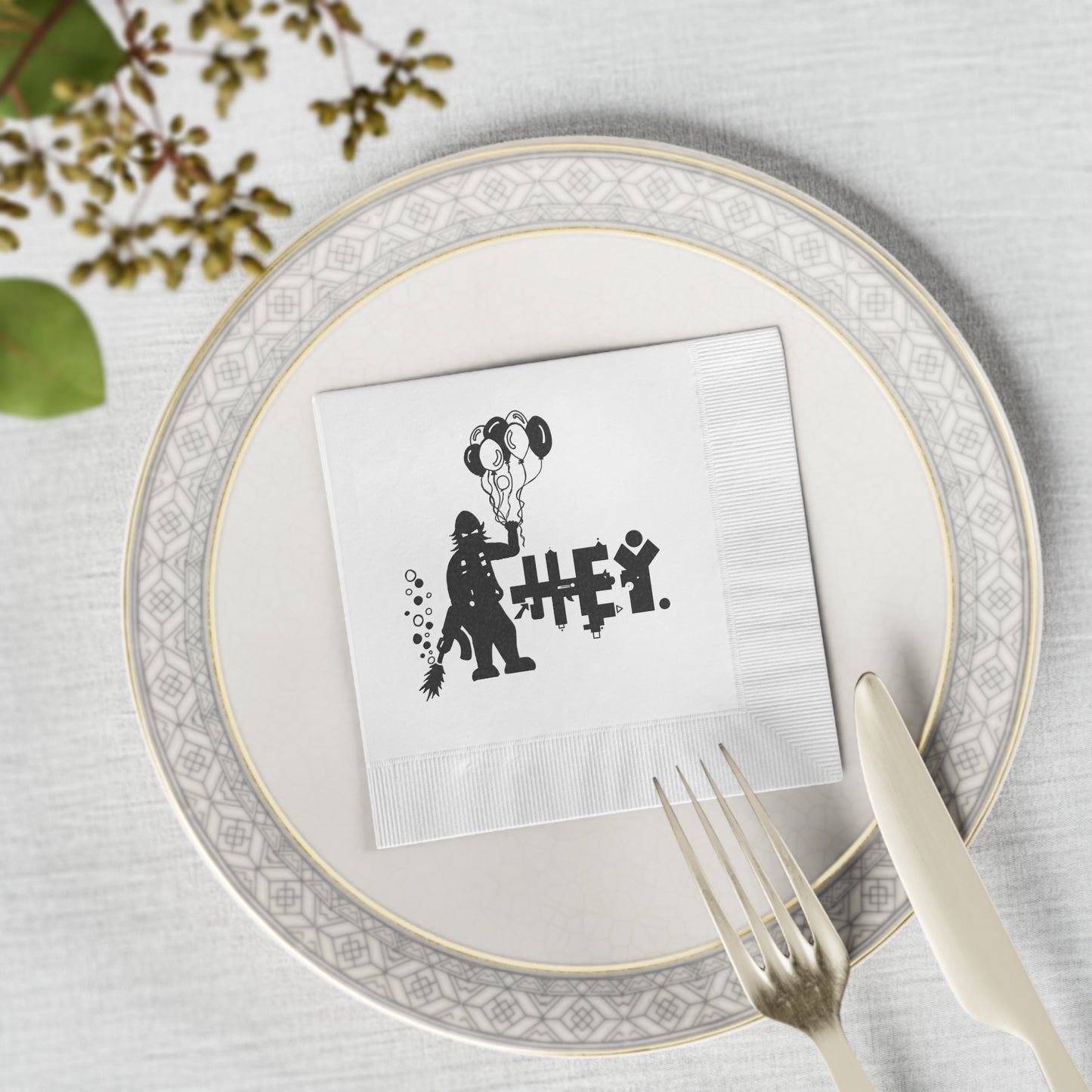 Hey Brand Balloon Logo White Coined Napkins