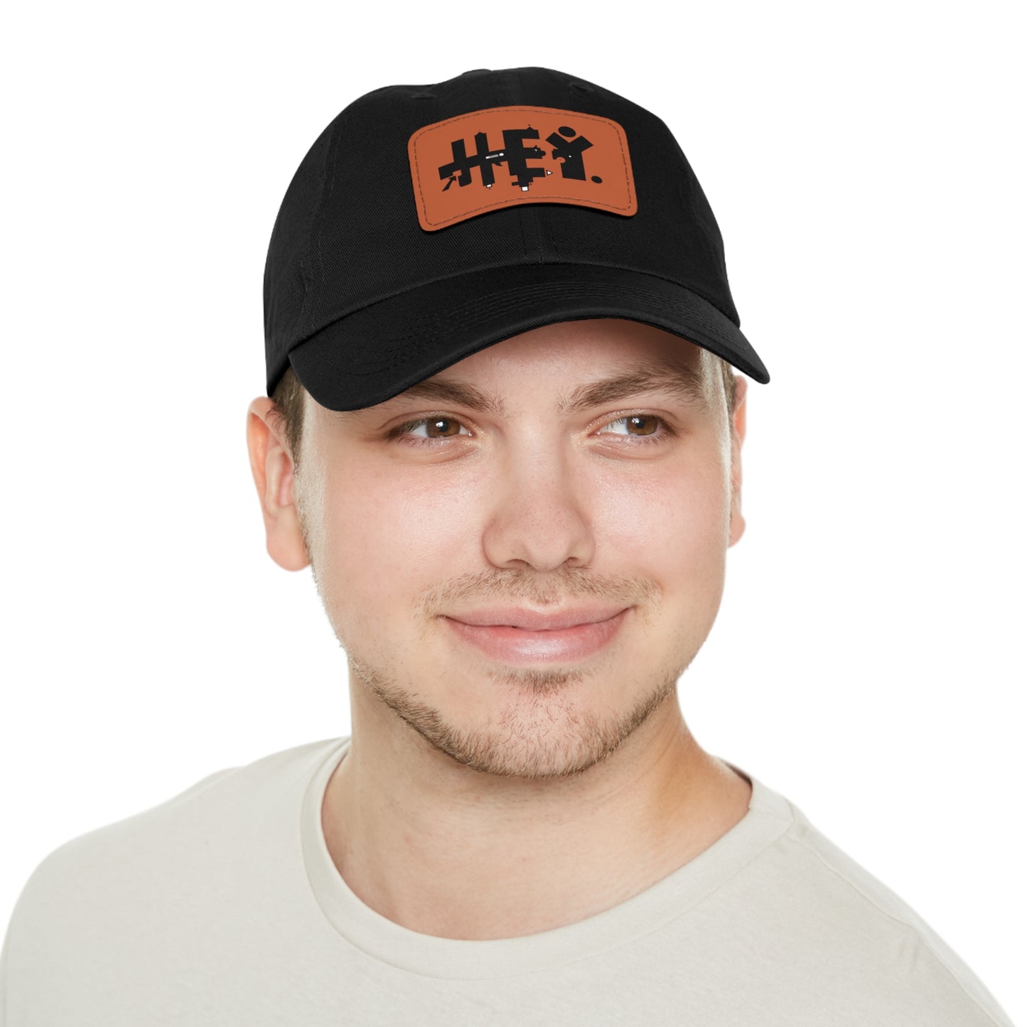 Hey. Brand Logo Dad Hat with Leather Patch (Rectangle)