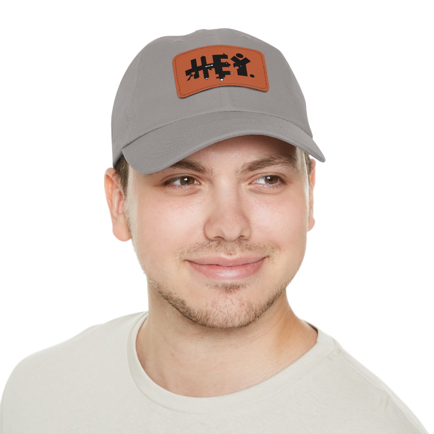 Hey. Brand Logo Dad Hat with Leather Patch (Rectangle)