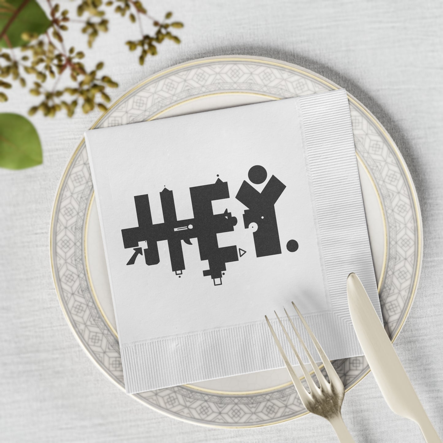 Hey Brand Logo White Coined Napkins