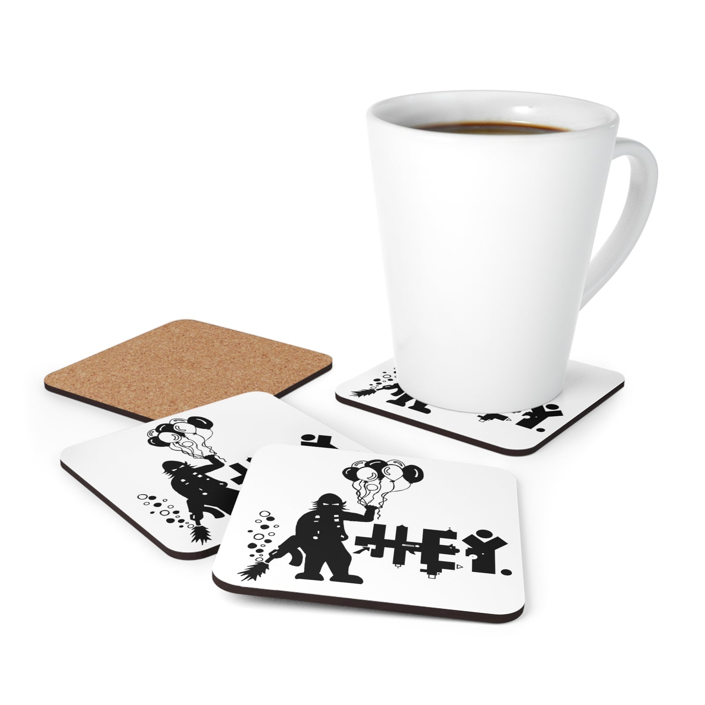 Hey. Brand Balloon Logo Corkwood Coaster Set