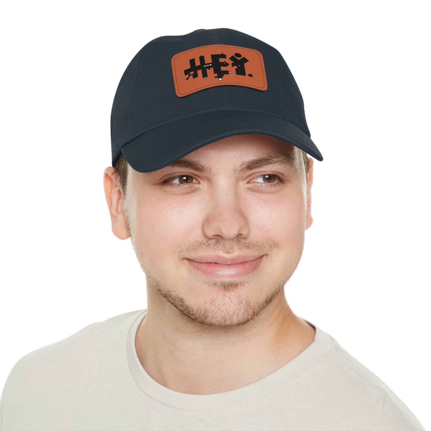 Hey. Brand Logo Dad Hat with Leather Patch (Rectangle)