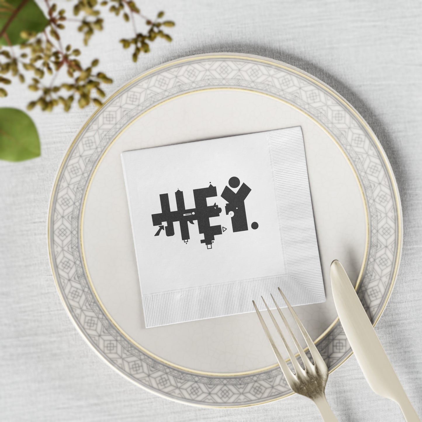 Hey Brand Logo White Coined Napkins