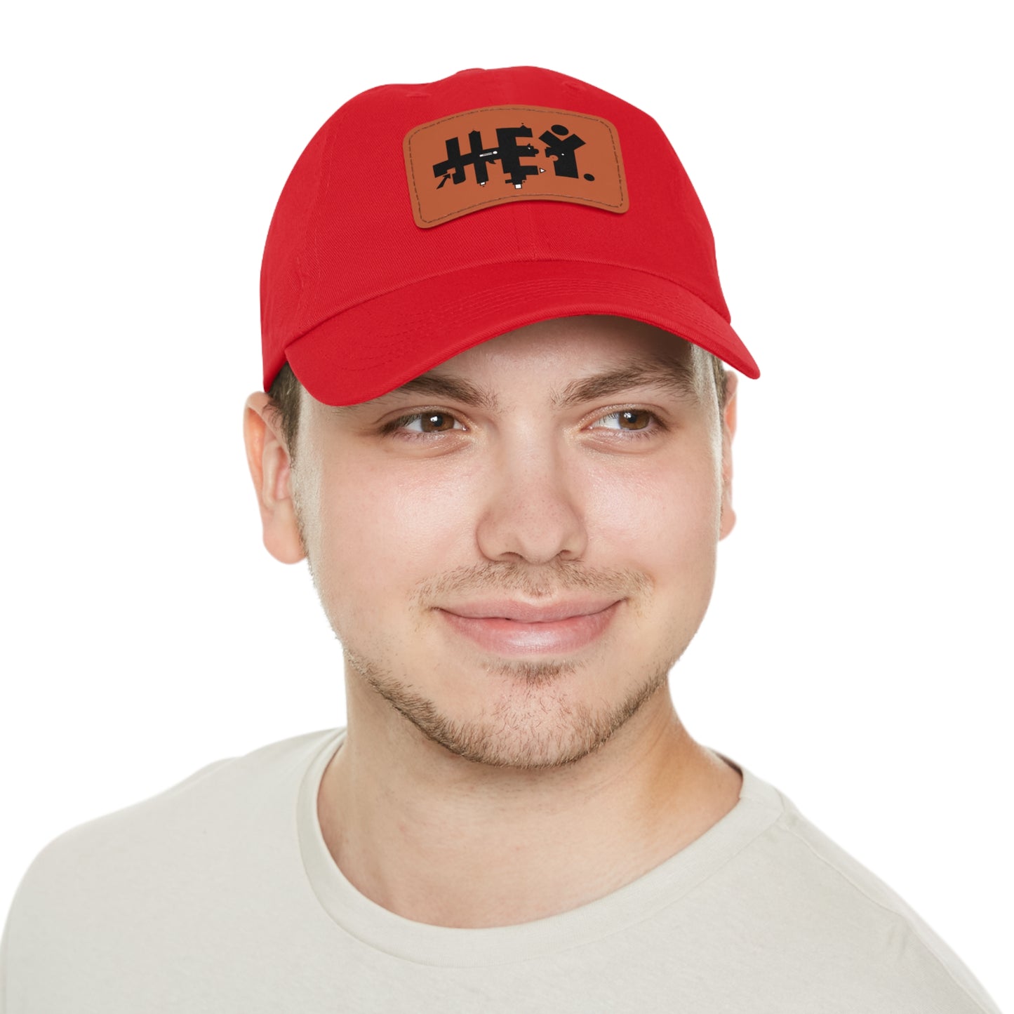 Hey. Brand Logo Dad Hat with Leather Patch (Rectangle)