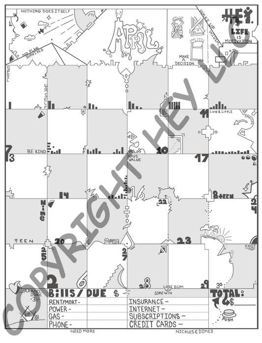 "Hey-Day" Day Planner Calendar (12 hand-drawn sheets) by Sietch Ramshackle