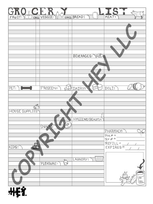 "Hey-Day" Grocery List Sheet